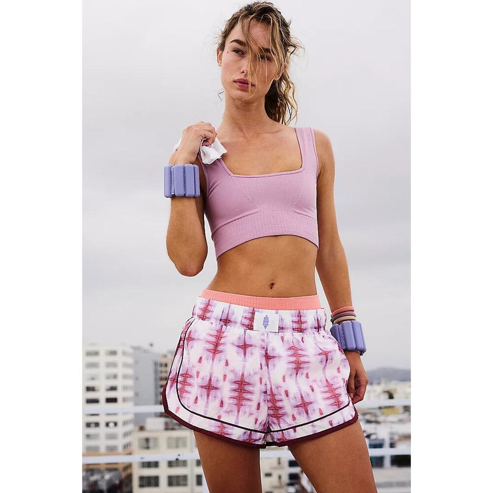 New FREE PEOPLE Movement Varsity Blues Printed Shorts $40 LARGE Purple